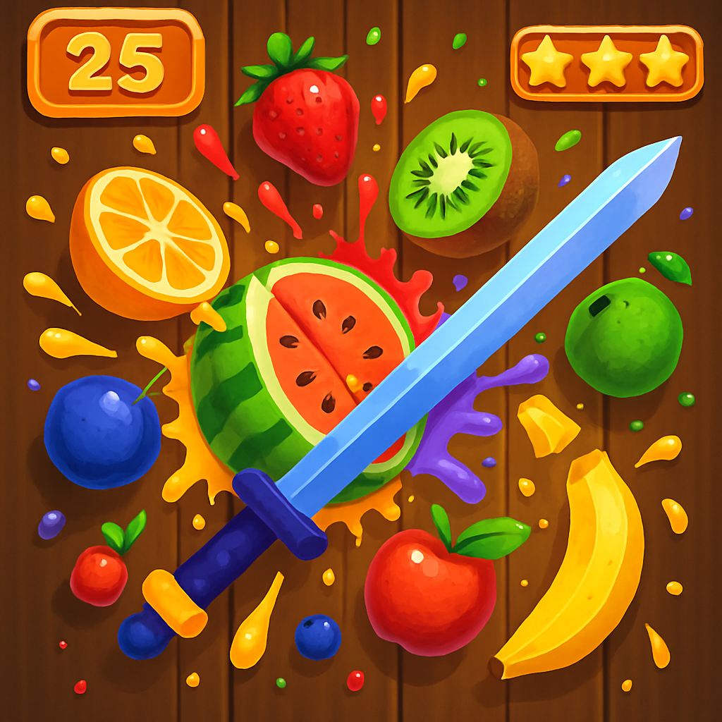 Vibrant fruit-smashing game scene