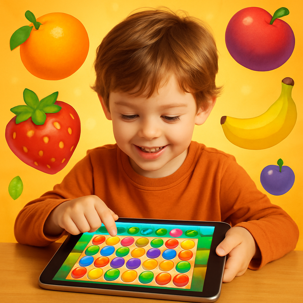 A child playing Fruit Smash Frenzy on a tablet