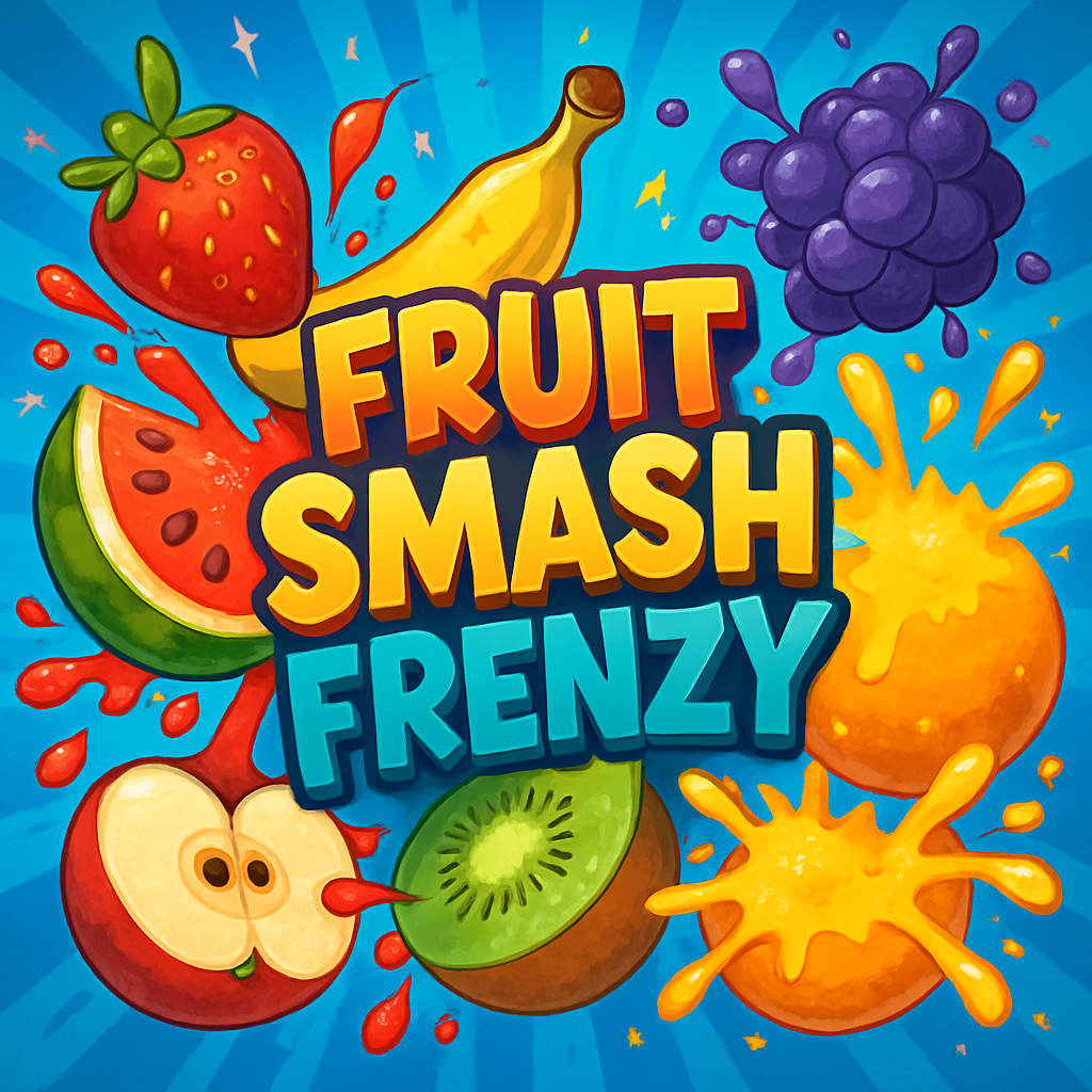 A dynamic gameplay scene showing fruits being smashed with colorful graphics