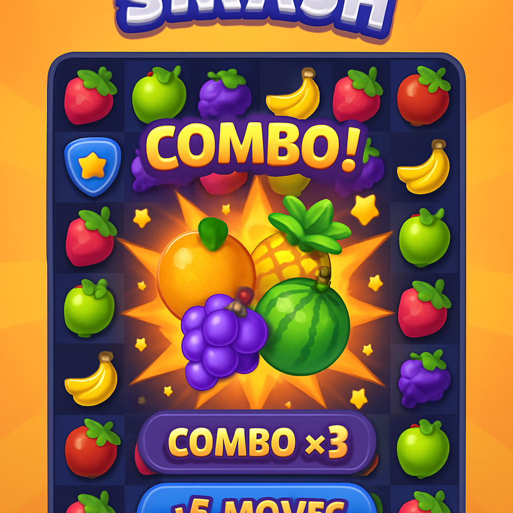 Multi-fruit smash challenge with combo rewards in a mobile game